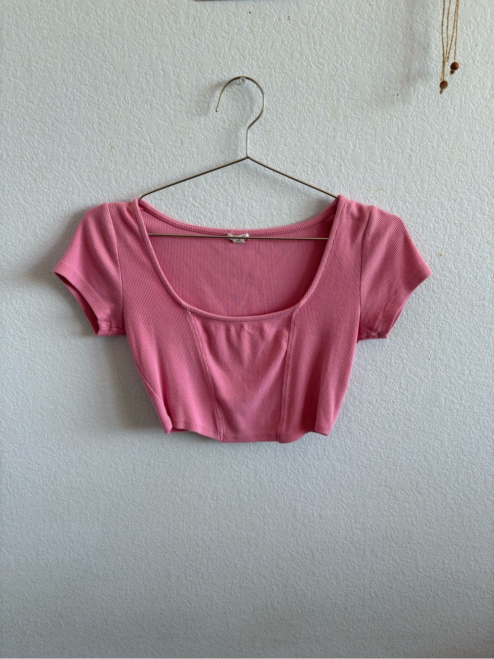 Garage Pink Scoop-Neck Cropped Ribbed Tee